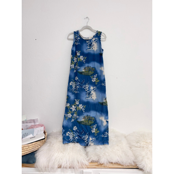 Marsh Landing Dresses & Skirts - Women's Marsh Landing Blue & White Tropical Floral Maxi Dress S Rayon